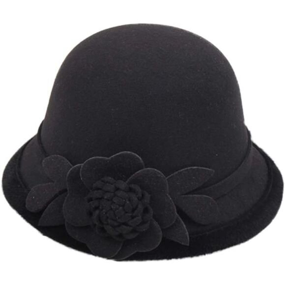 Women's Cloche Hat Winter Bucket Hat Black